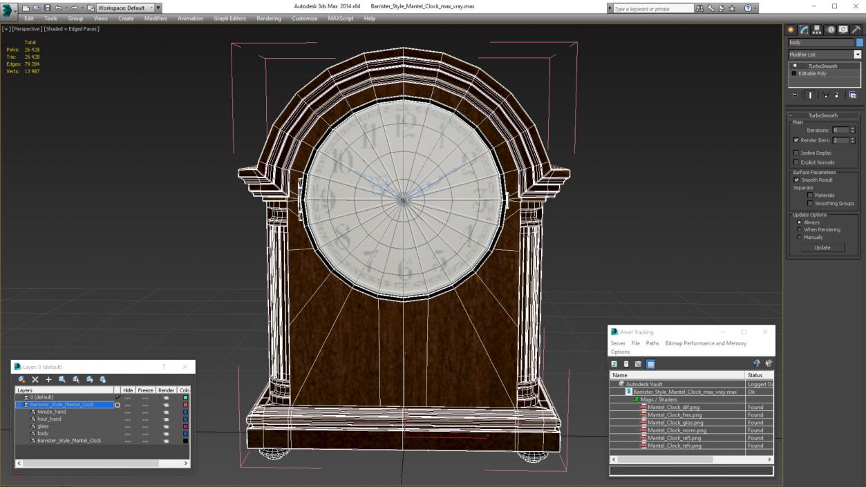 3D Barrister Style Mantel Clock model