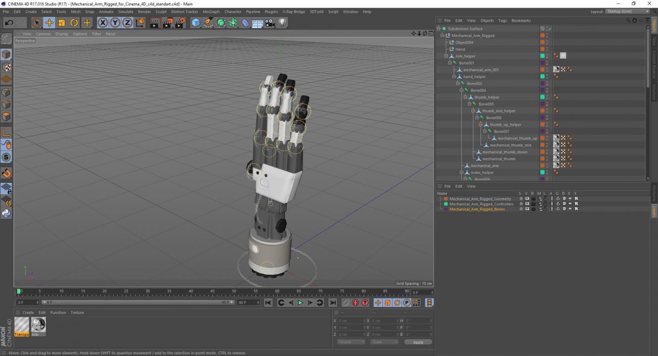 3D model Mechanical Arm Rigged for Cinema 4D