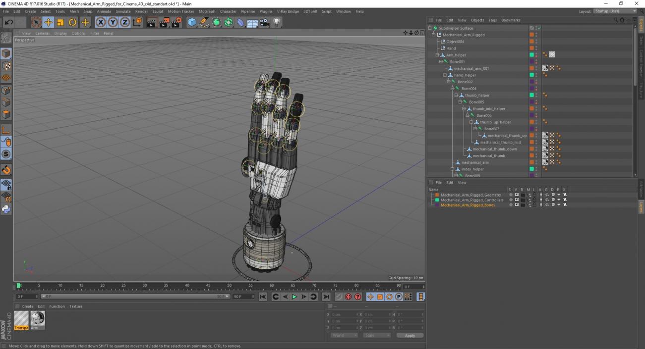 3D model Mechanical Arm Rigged for Cinema 4D