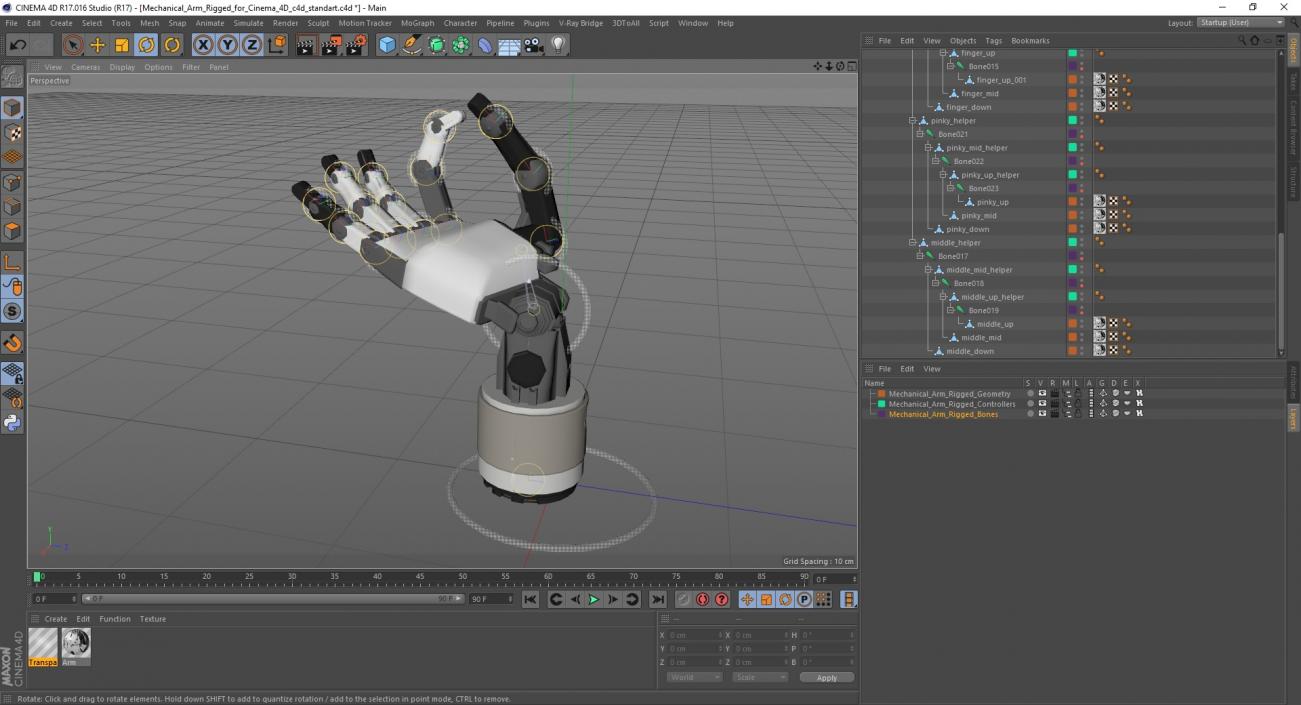 3D model Mechanical Arm Rigged for Cinema 4D