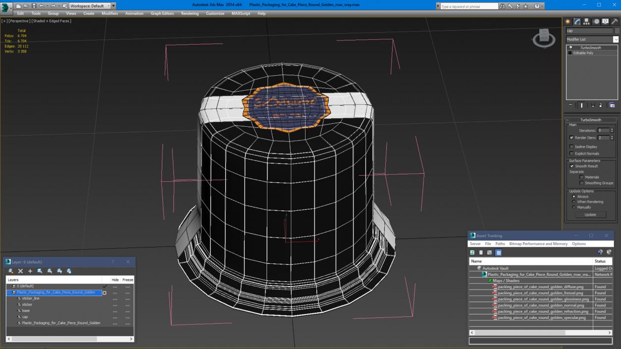 3D model Plastic Packaging for Cake Piece Round Golden