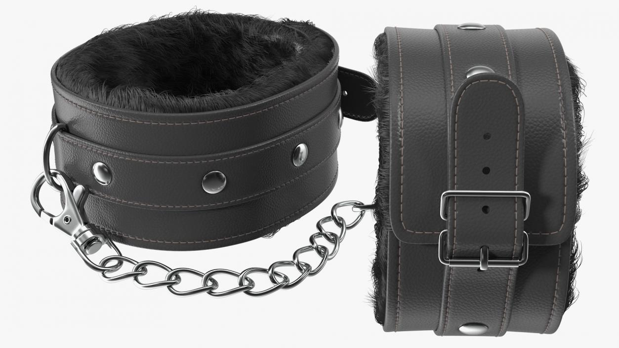 3D Leather Wrist Cuffs with Fur model