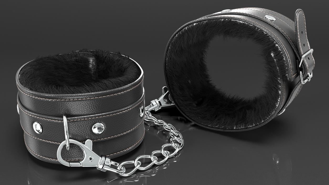 3D Leather Wrist Cuffs with Fur model