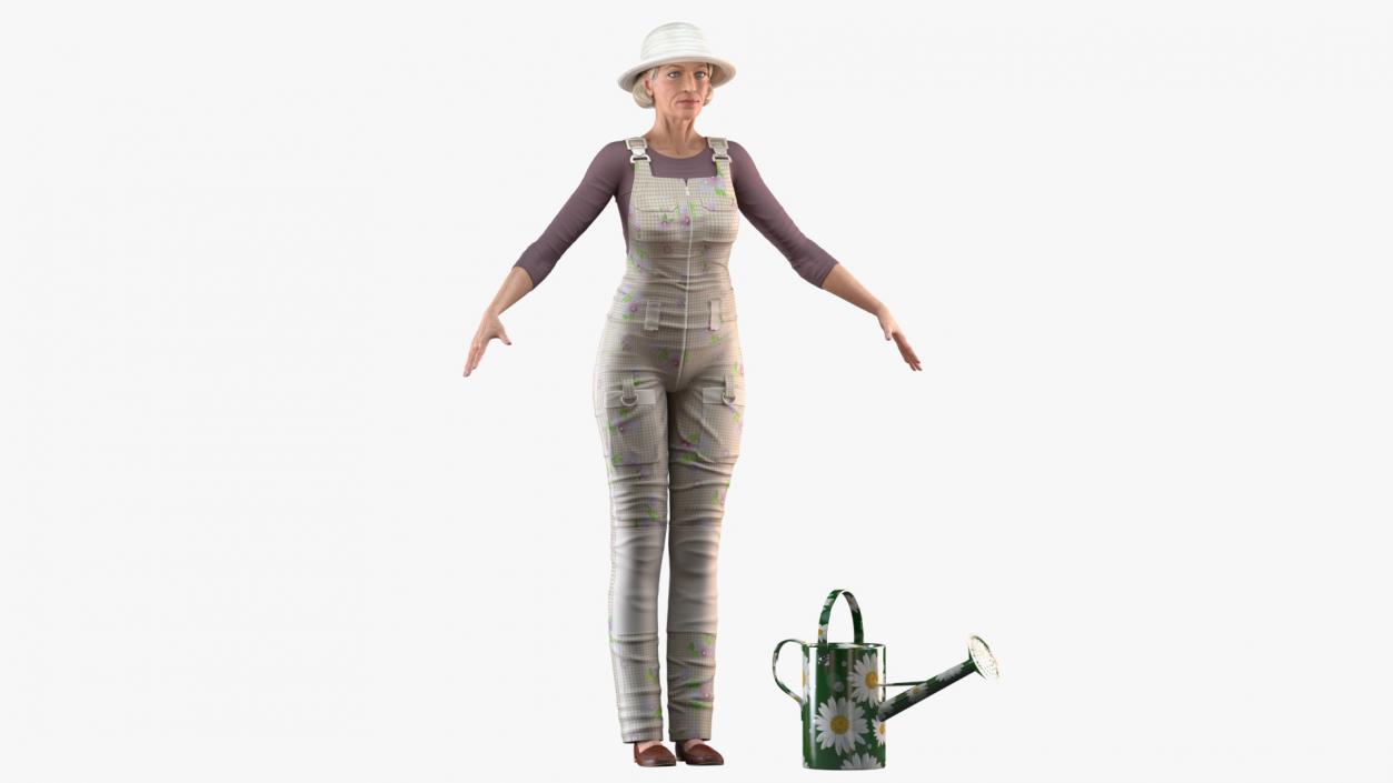 3D Old Woman Farmer T Pose model