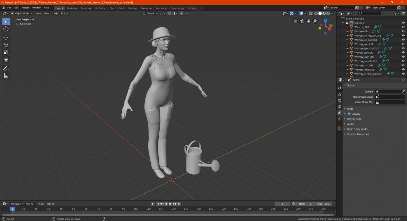 3D Old Woman Farmer T Pose model