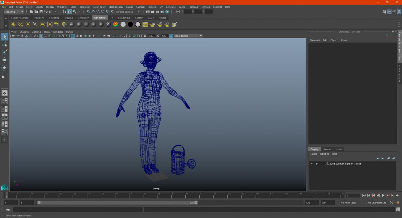 3D Old Woman Farmer T Pose model