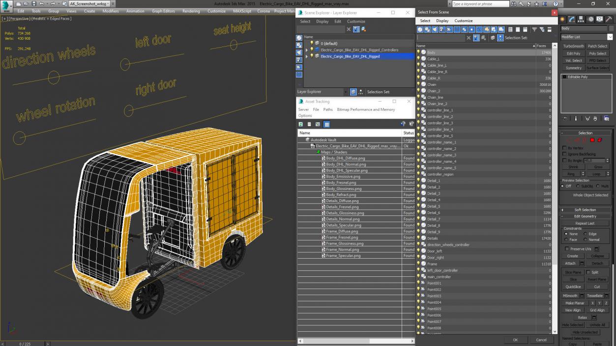 3D Electric Cargo Bike EAV DHL Rigged for Maya model