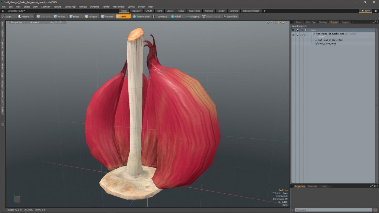 3D Half Head of Garlic Red model