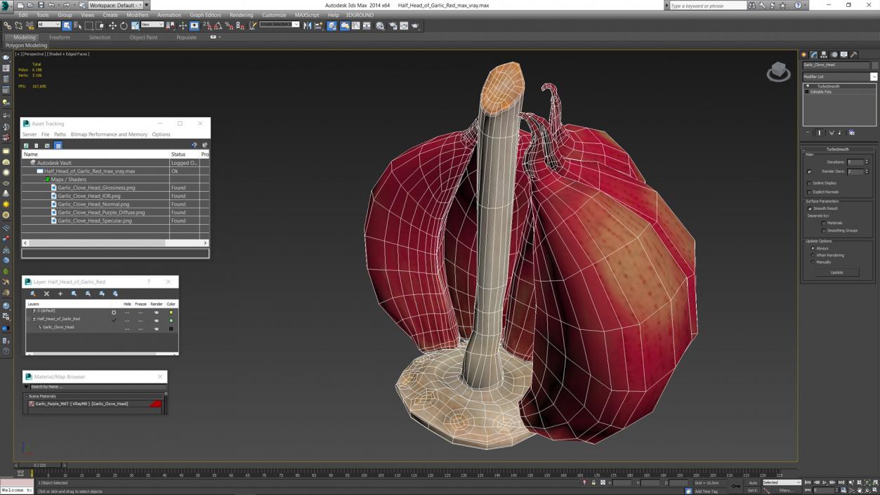 3D Half Head of Garlic Red model