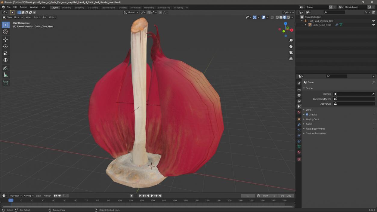 3D Half Head of Garlic Red model