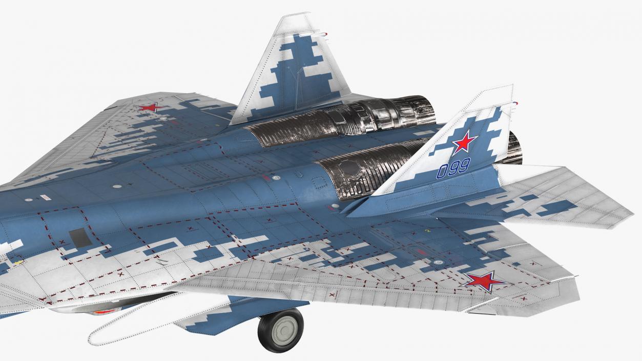 3D SU 57 Stealth Jet Fighter Pixel Camouflage Rigged for Maya model