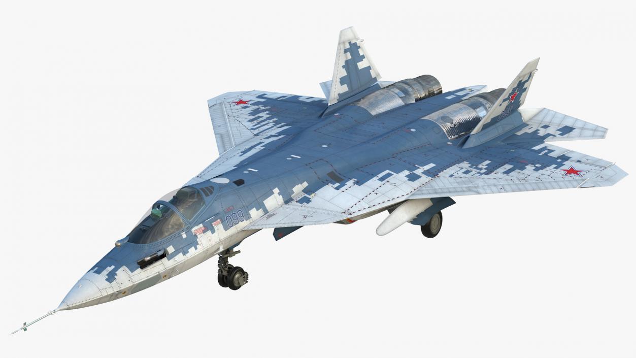 SU 57 Stealth Jet Fighter Pixel Camouflage Rigged 3D model