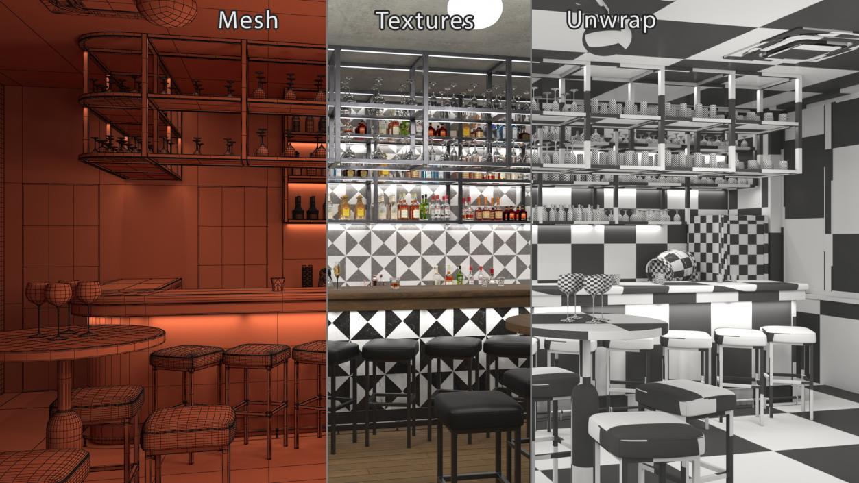 3D Modern Bar with Shelves model