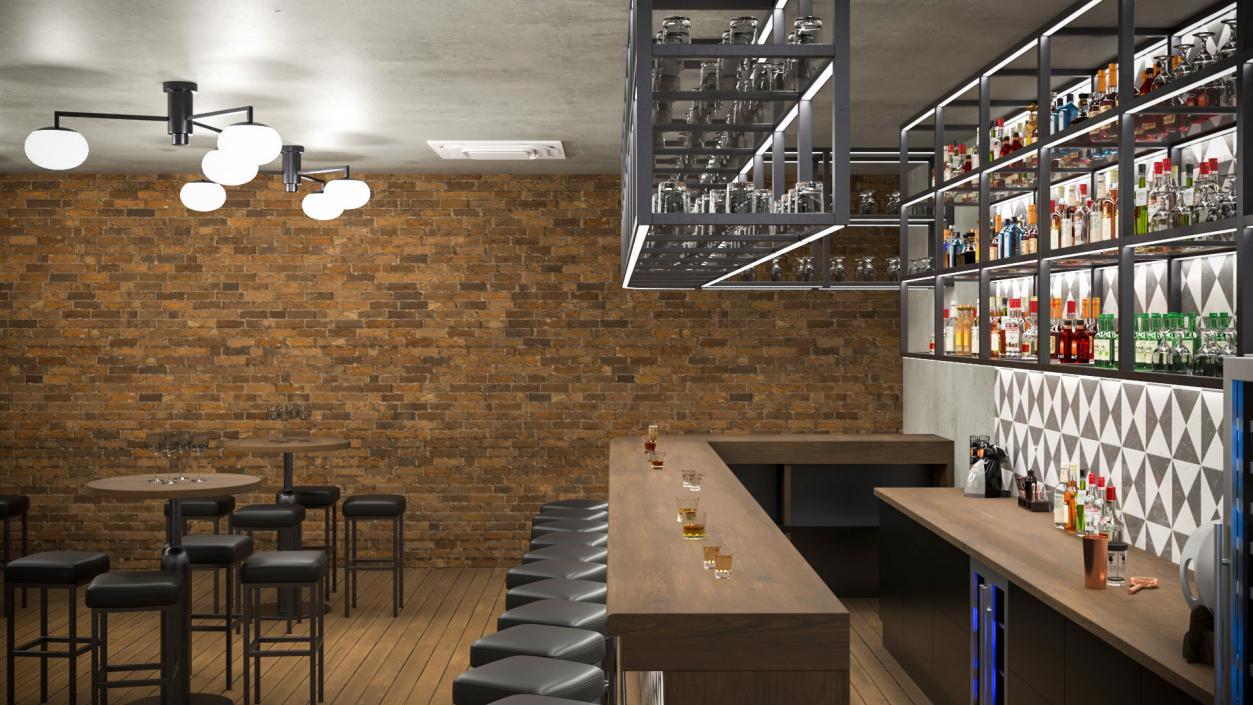 3D Modern Bar with Shelves model