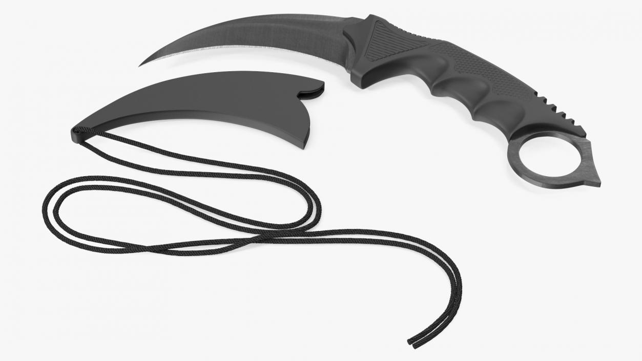 Combat Karambit Knife with Sheath Black 3D model