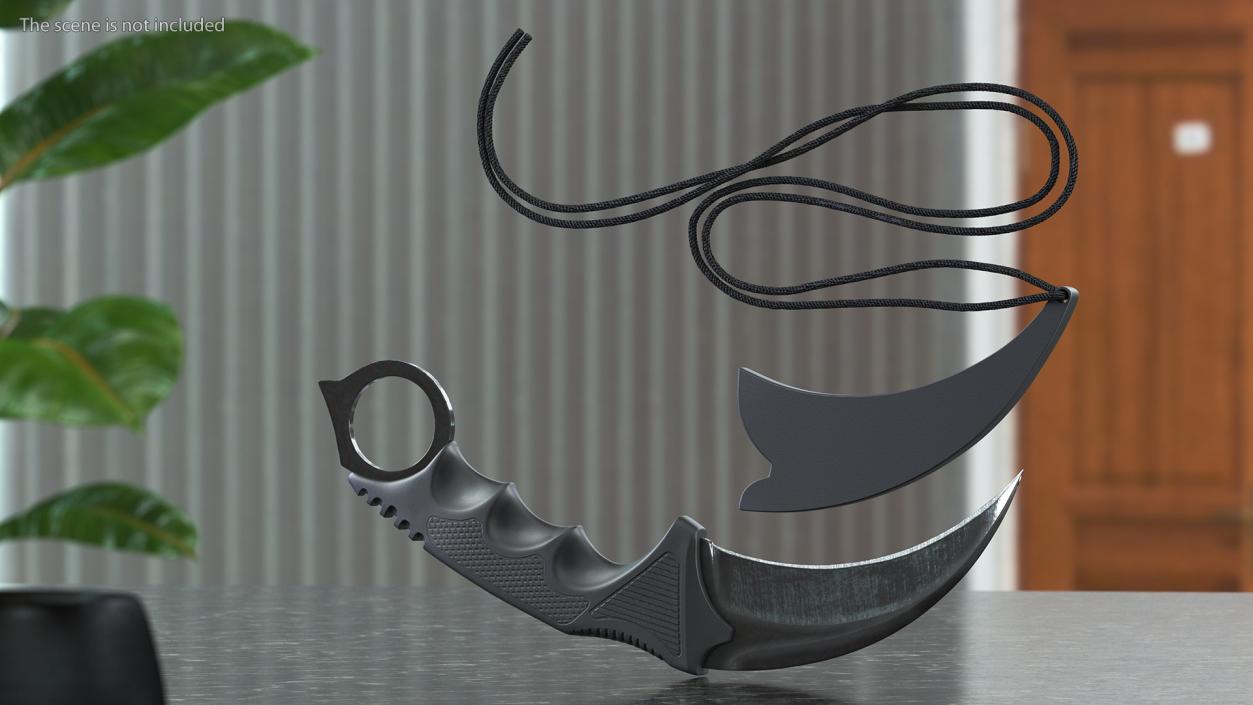 Combat Karambit Knife with Sheath Black 3D model