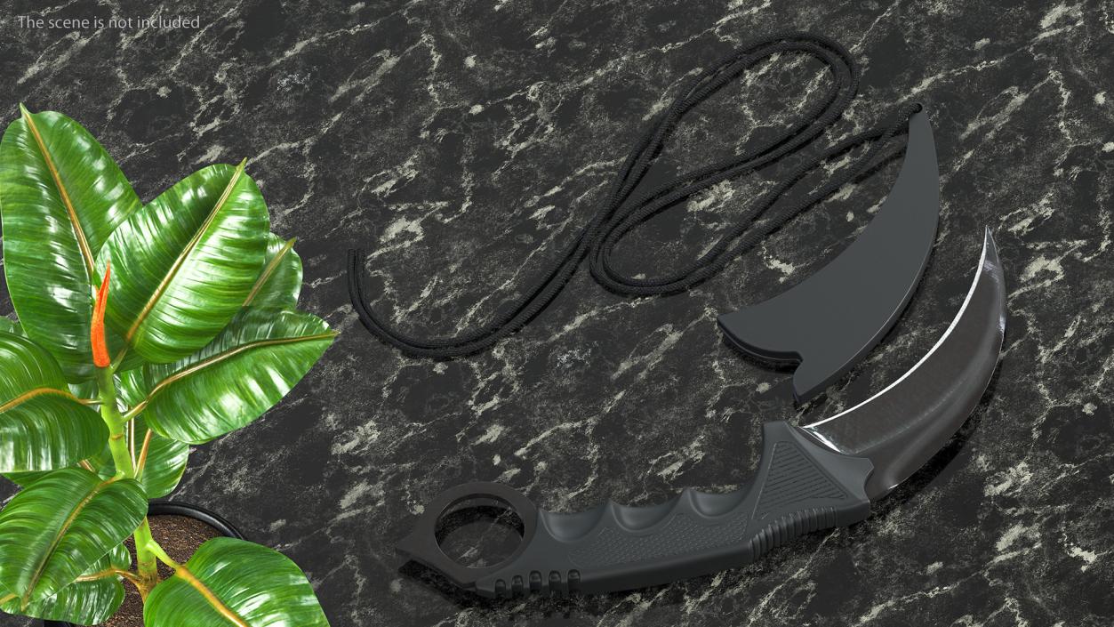 Combat Karambit Knife with Sheath Black 3D model