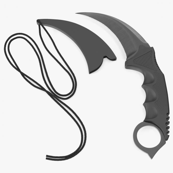 Combat Karambit Knife with Sheath Black 3D model