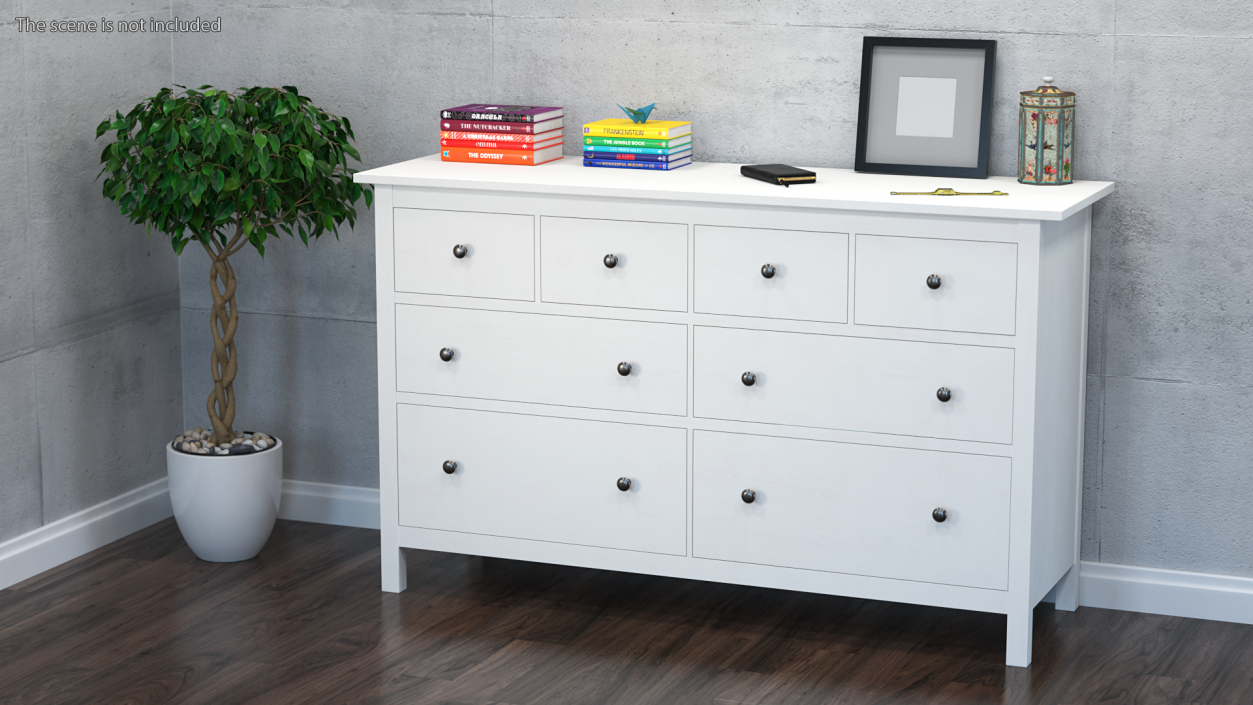 3D model Ikea Hemnes 8 Drawer Dresser White Stain