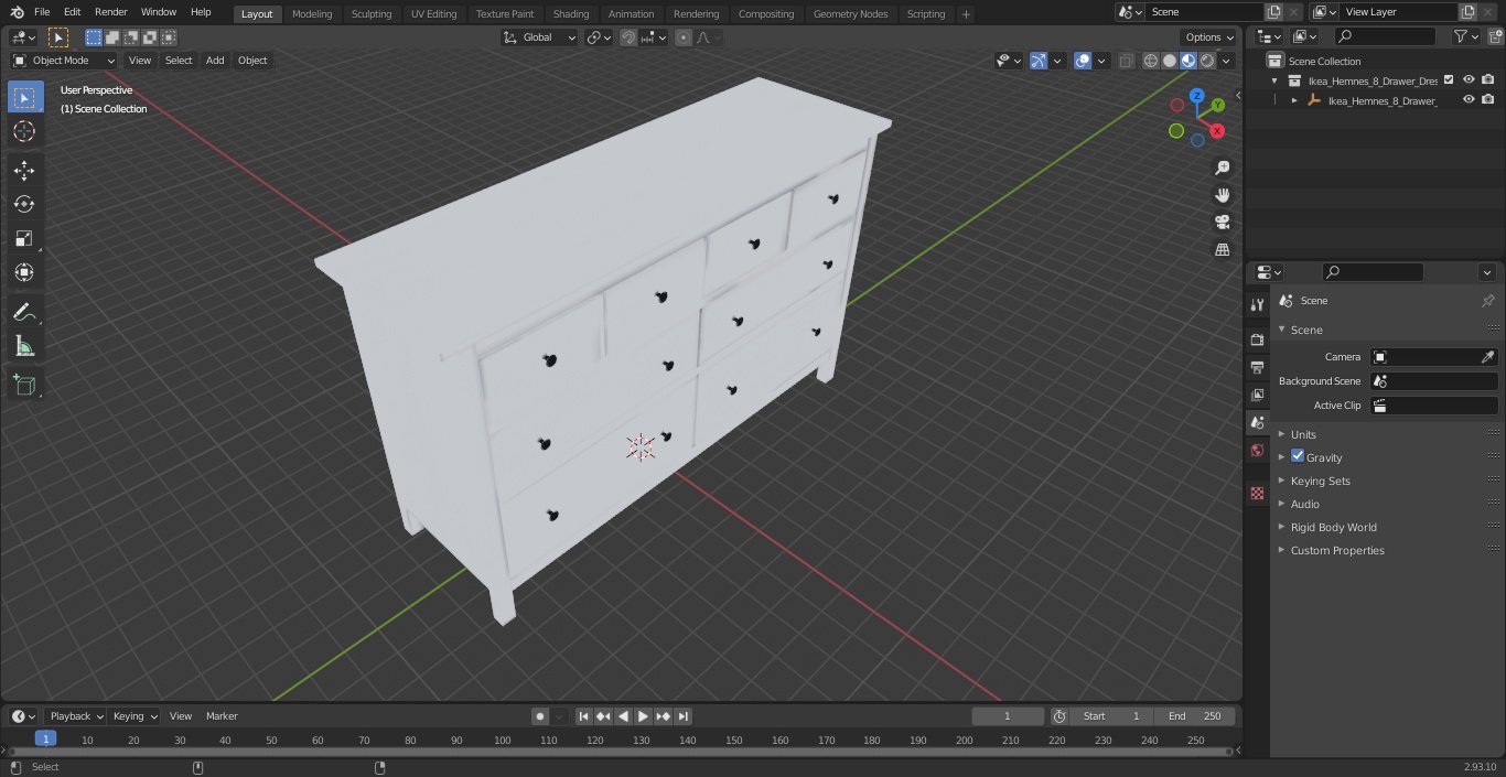 3D model Ikea Hemnes 8 Drawer Dresser White Stain