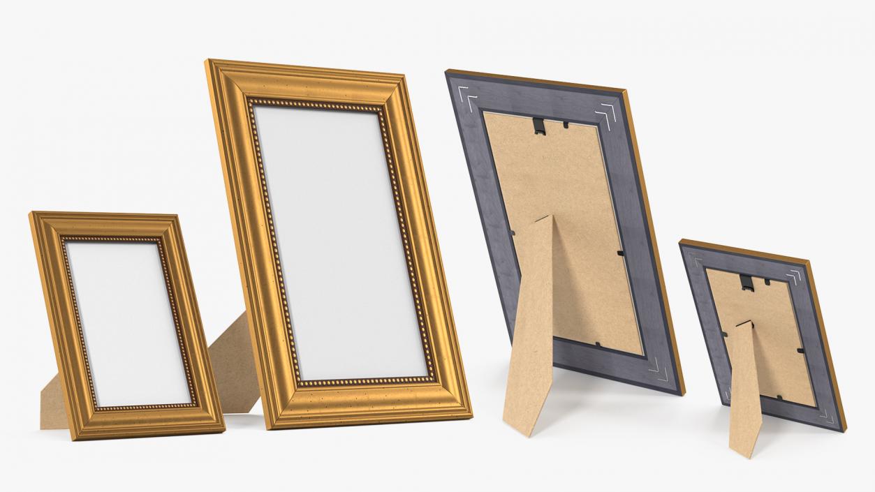 3D Golden Rectangle Photo Frames Set model