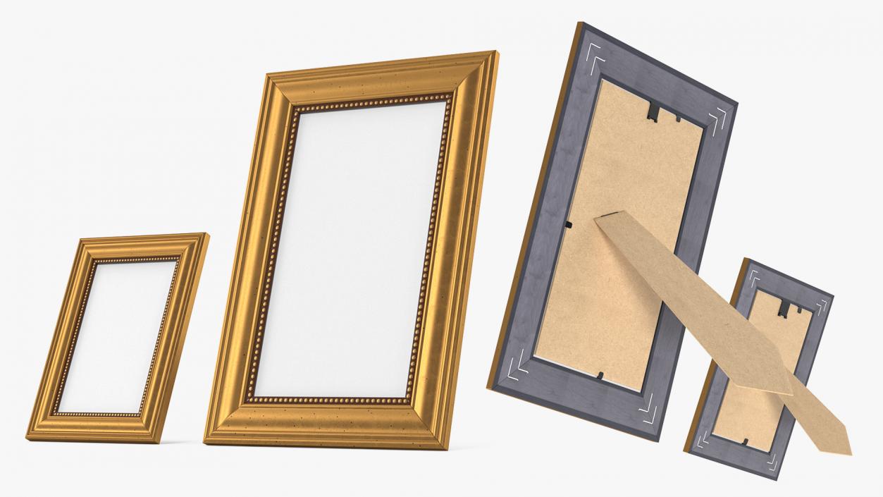 3D Golden Rectangle Photo Frames Set model