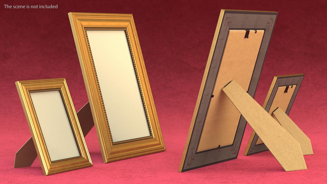 3D Golden Rectangle Photo Frames Set model