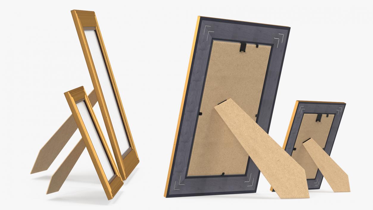 3D Golden Rectangle Photo Frames Set model