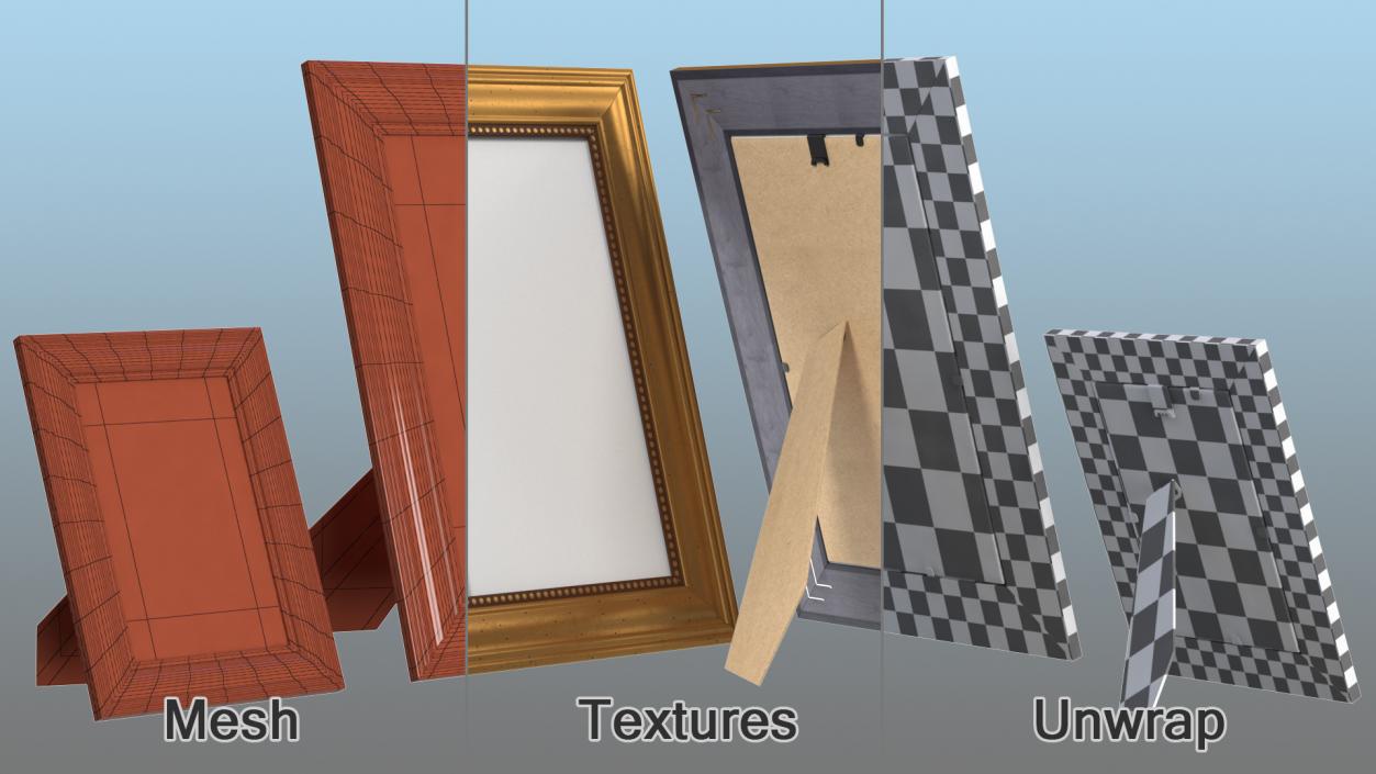 3D Golden Rectangle Photo Frames Set model