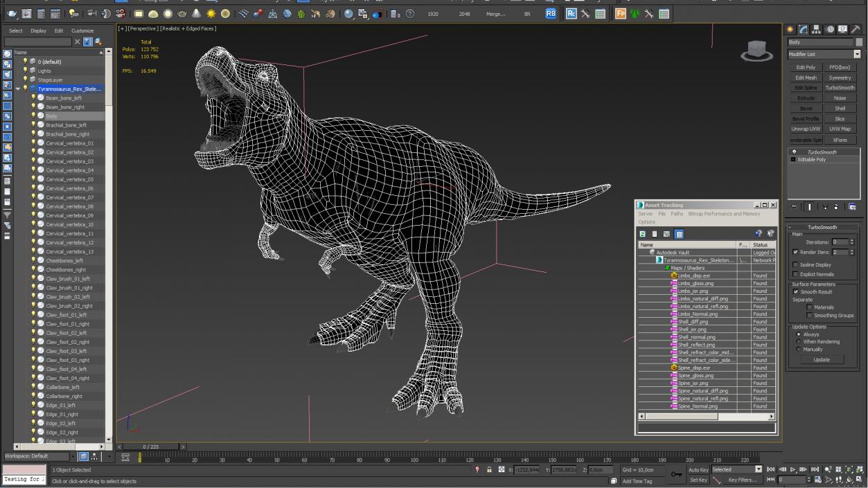 3D model Tyrannosaurus Rex Skeleton with Skin Standing Pose