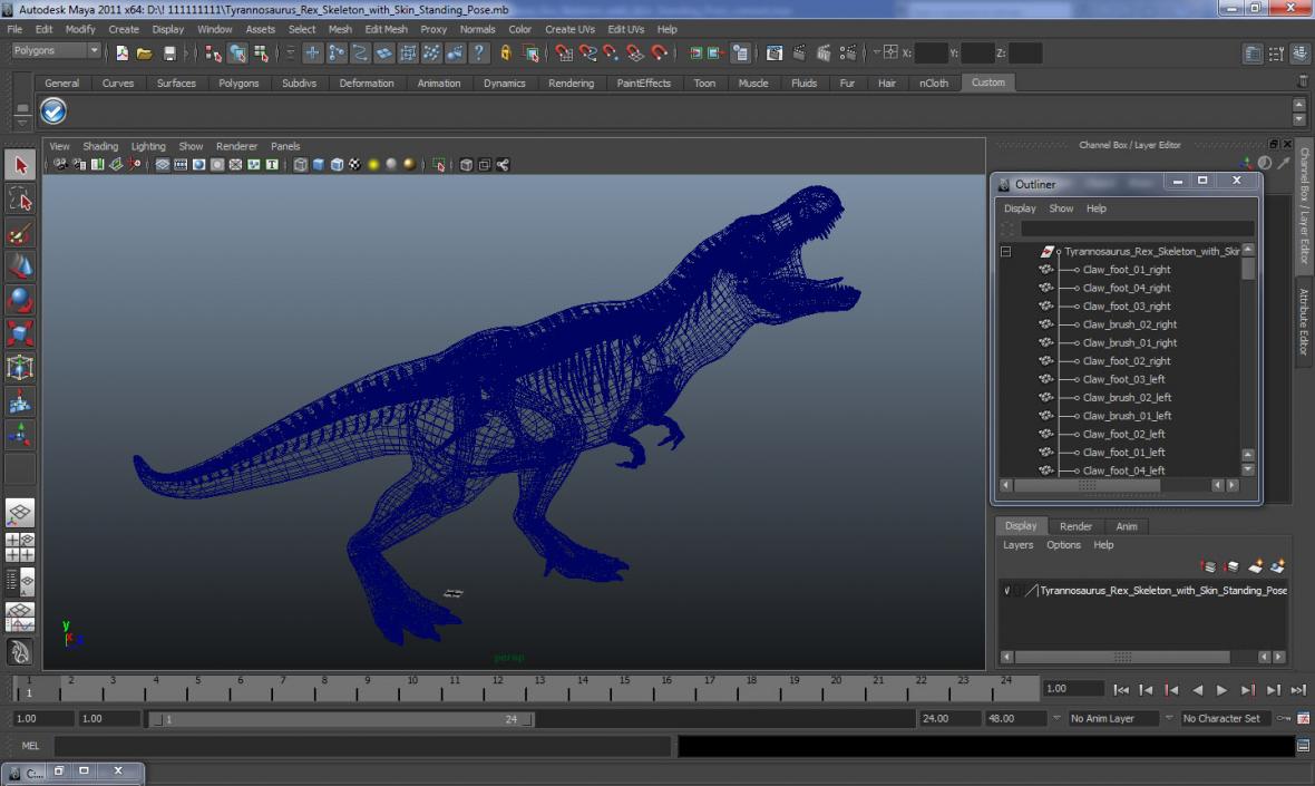 3D model Tyrannosaurus Rex Skeleton with Skin Standing Pose