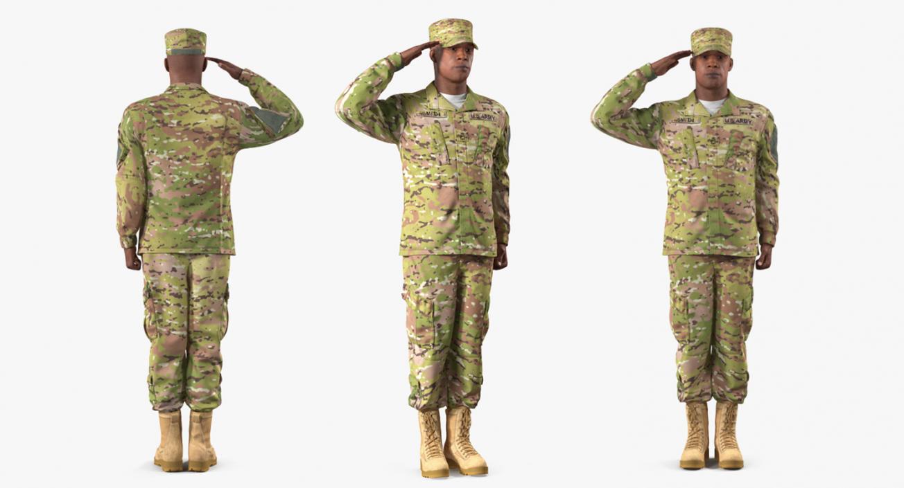 US Army Black Soldier Camo Saluting Fur 3D model