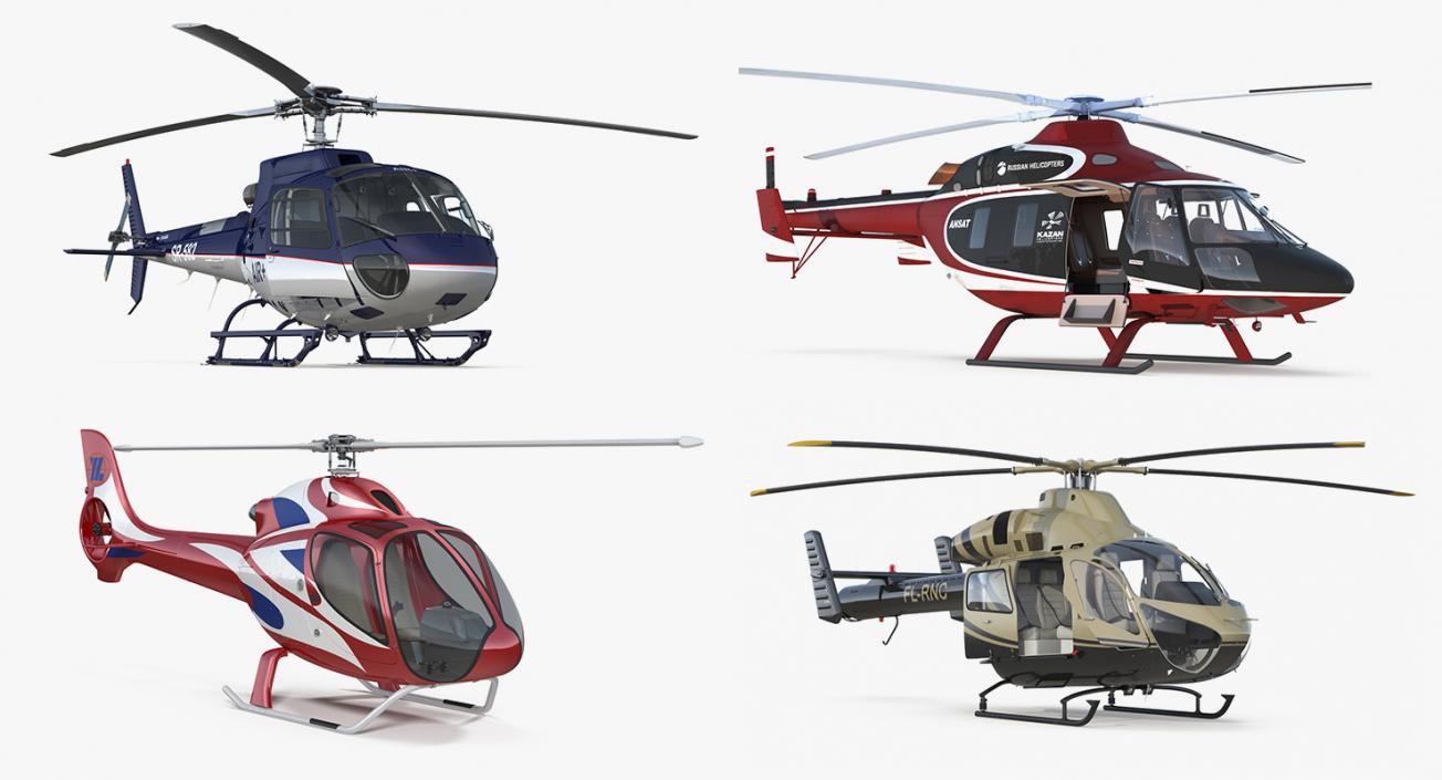 Rigged Private Helicopters Collection 4 3D model