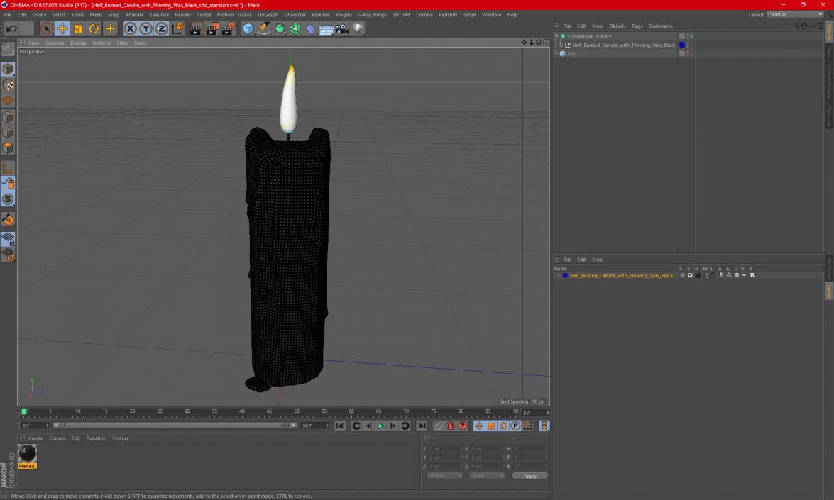 3D Half Burned Candle with Flowing Wax Black