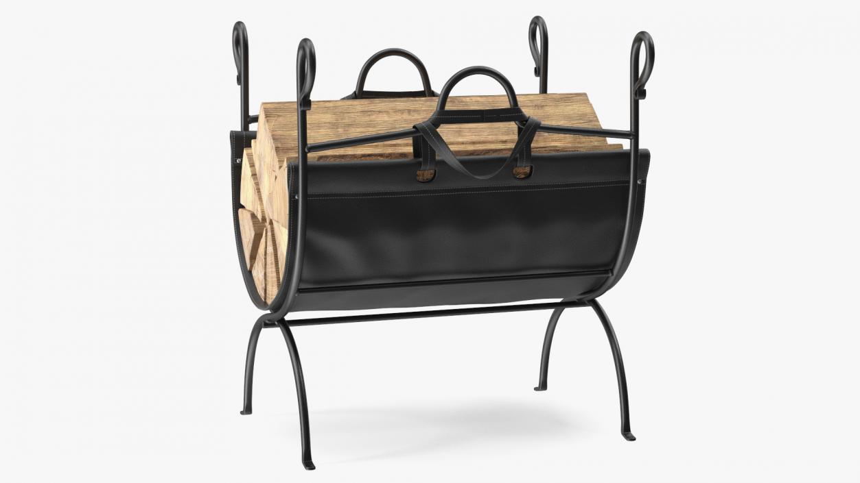 3D model Folding Firewood Log Rack with Leather Sling Black