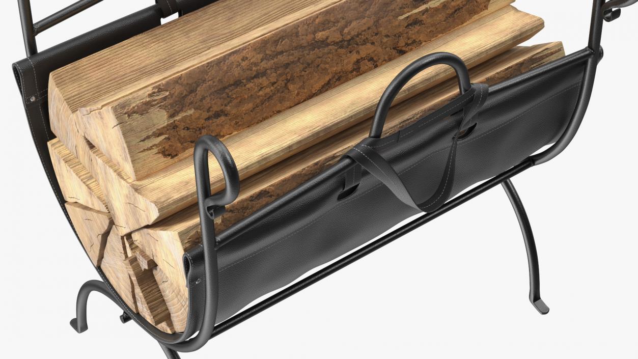 3D model Folding Firewood Log Rack with Leather Sling Black