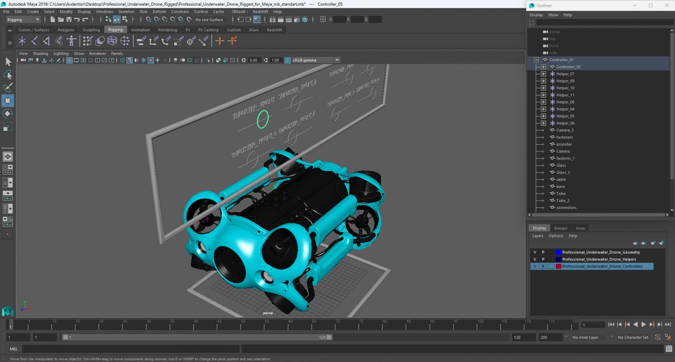 3D model Professional Underwater Drone Rigged for Maya