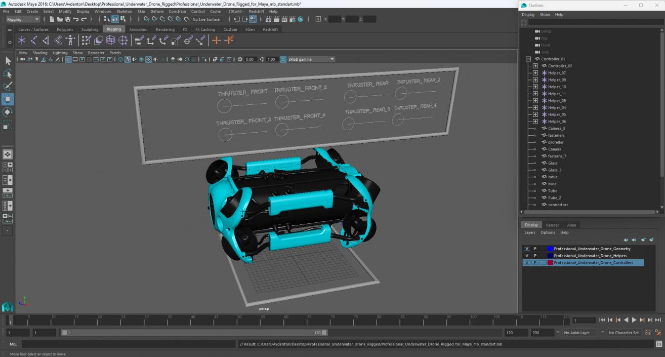 3D model Professional Underwater Drone Rigged for Maya