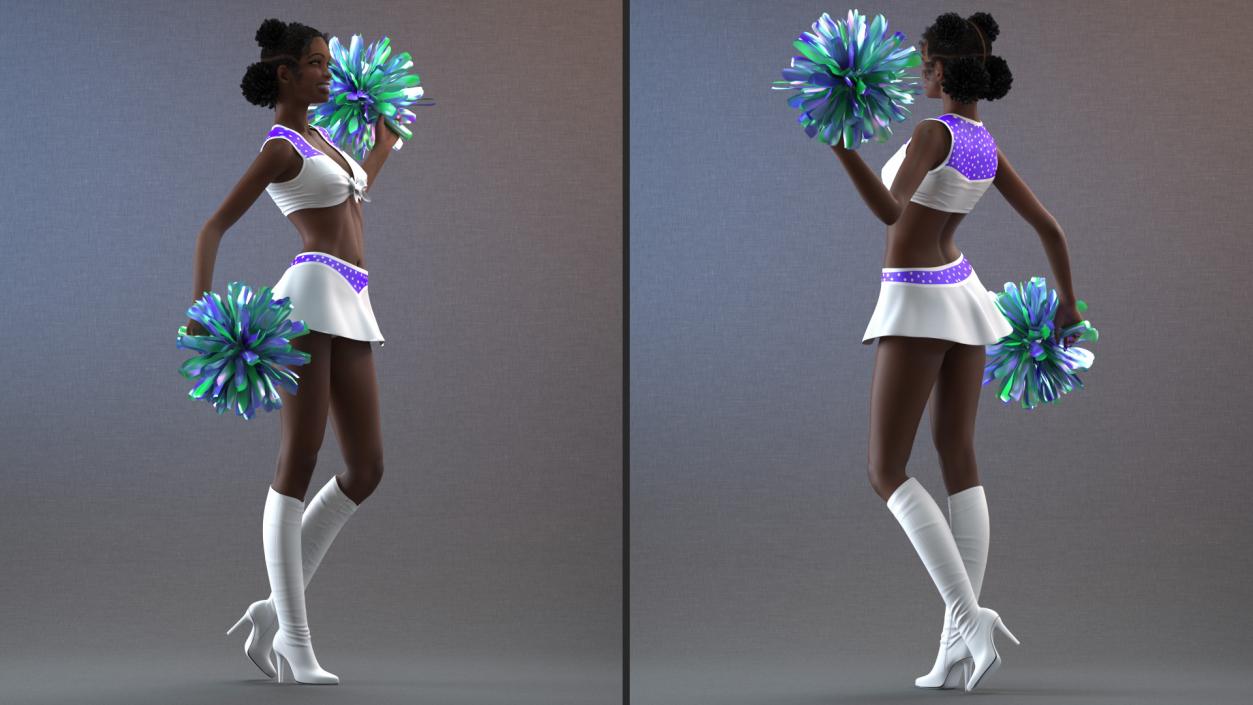 3D Young Black Woman Cheerleader Standing Pose model