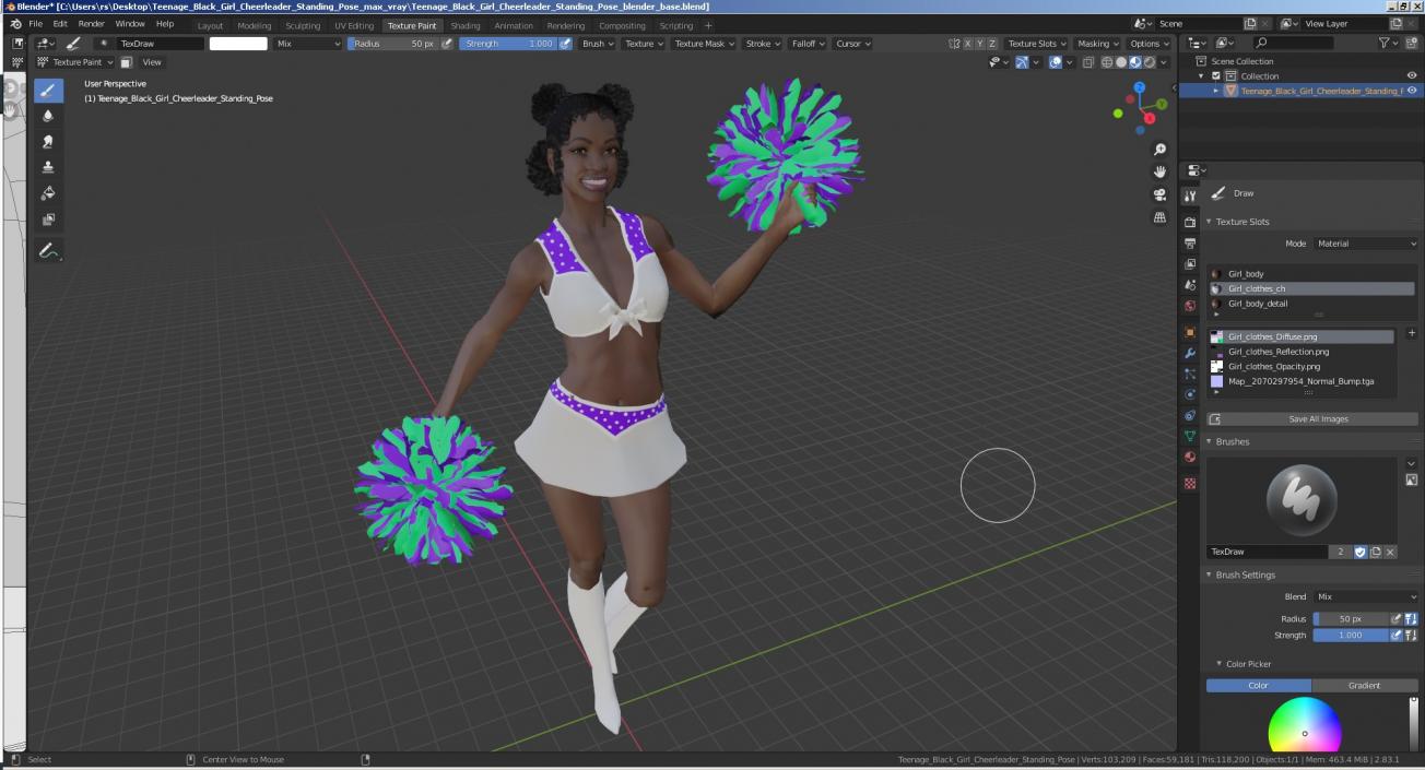 3D Young Black Woman Cheerleader Standing Pose model