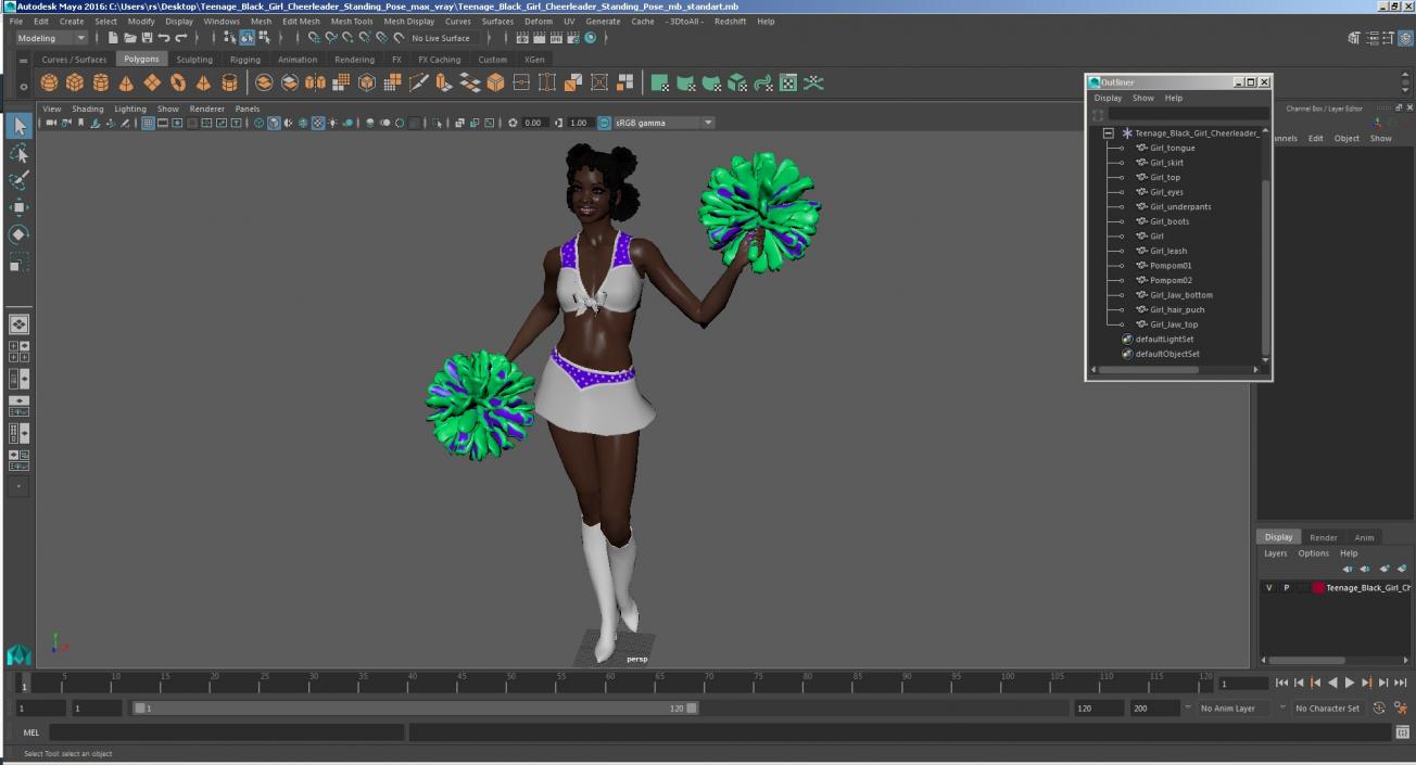 3D Young Black Woman Cheerleader Standing Pose model