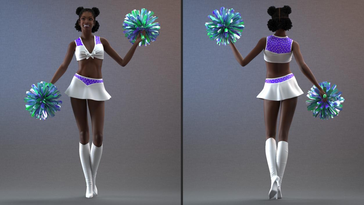 3D Young Black Woman Cheerleader Standing Pose model