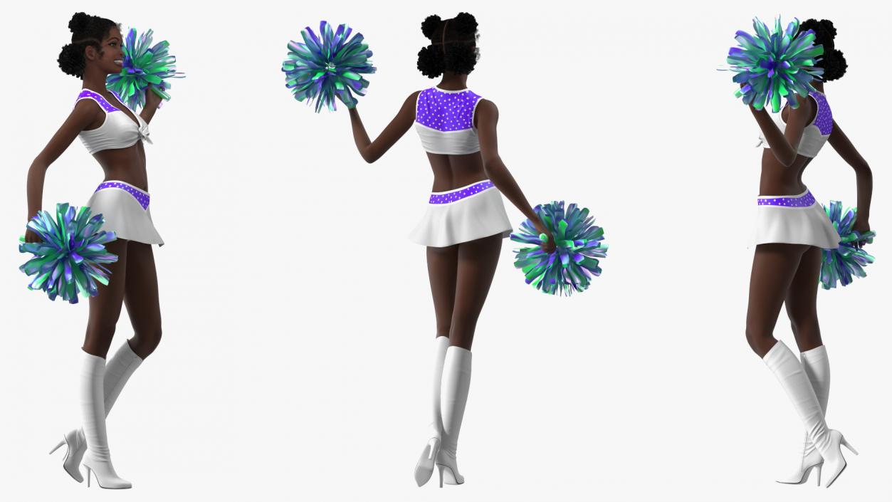 3D Young Black Woman Cheerleader Standing Pose model