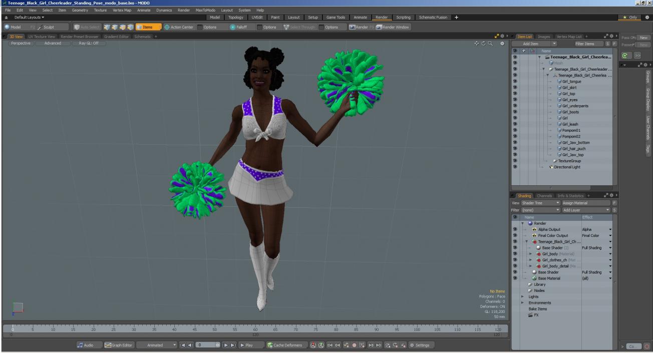 3D Young Black Woman Cheerleader Standing Pose model