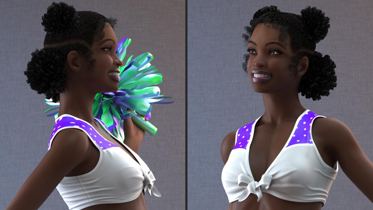 3D Young Black Woman Cheerleader Standing Pose model