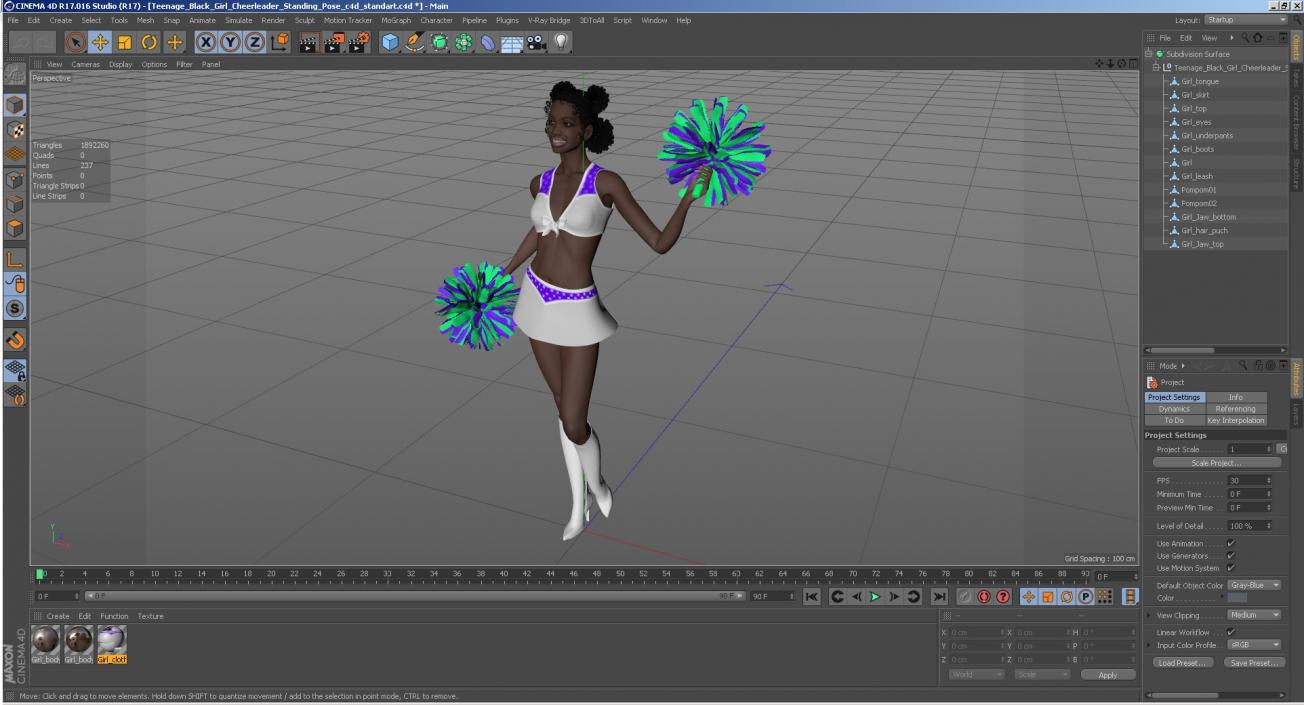 3D Young Black Woman Cheerleader Standing Pose model