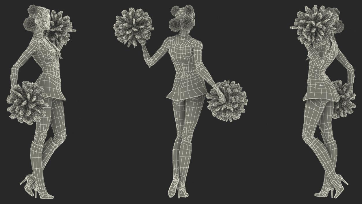 3D Young Black Woman Cheerleader Standing Pose model