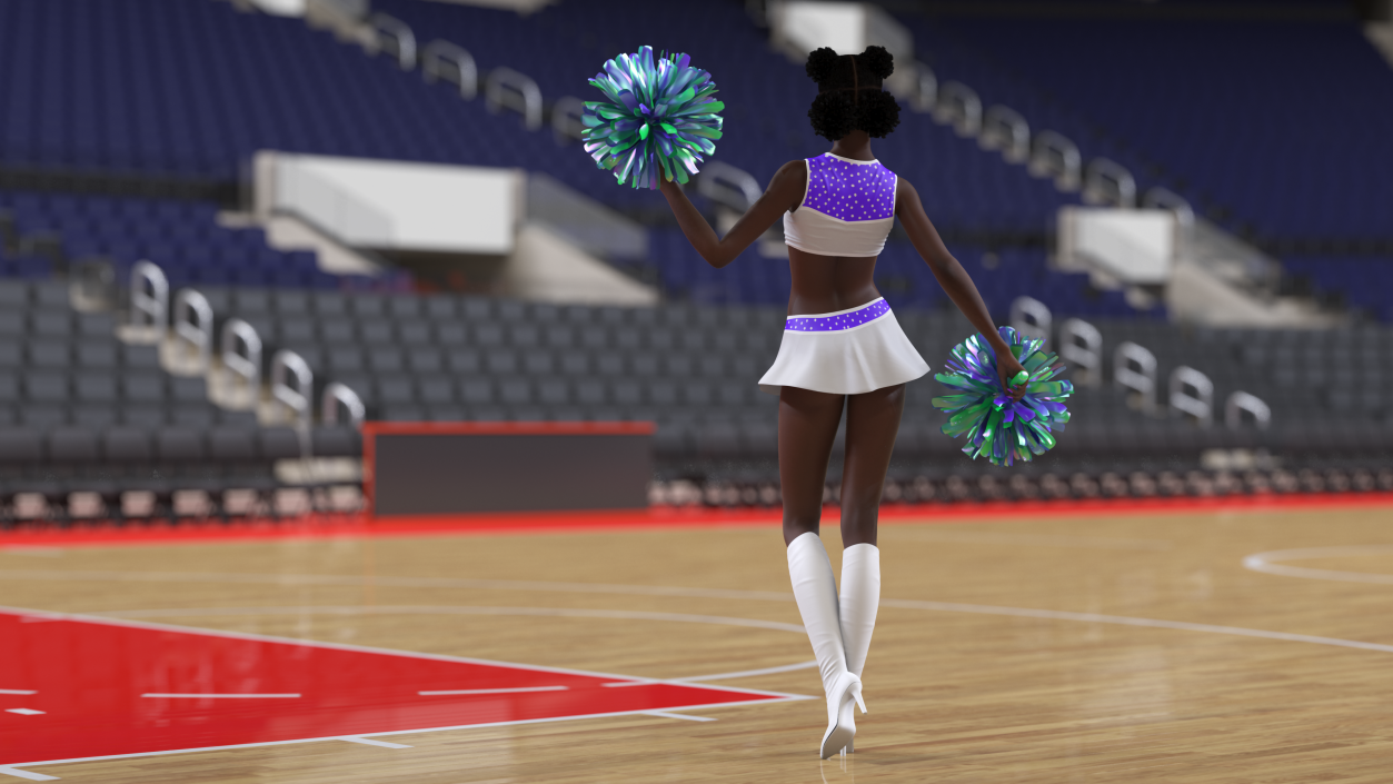 3D Young Black Woman Cheerleader Standing Pose model