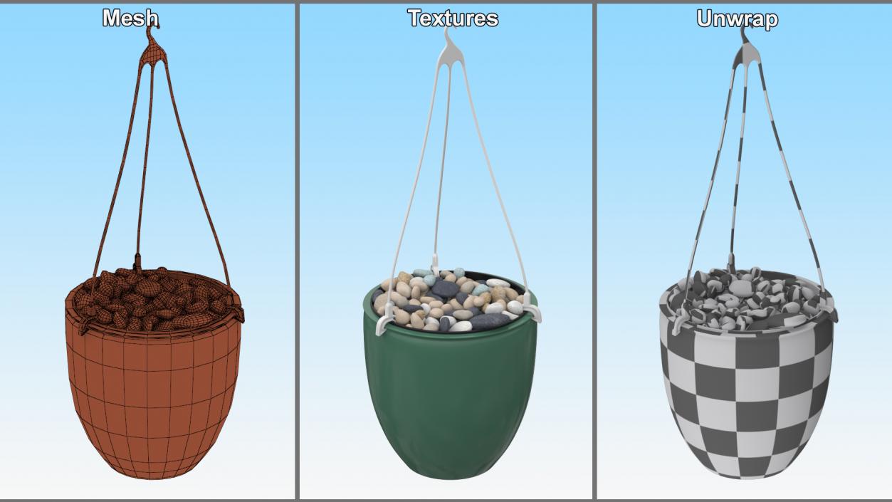 3D Hanging Planter with Pebbles model