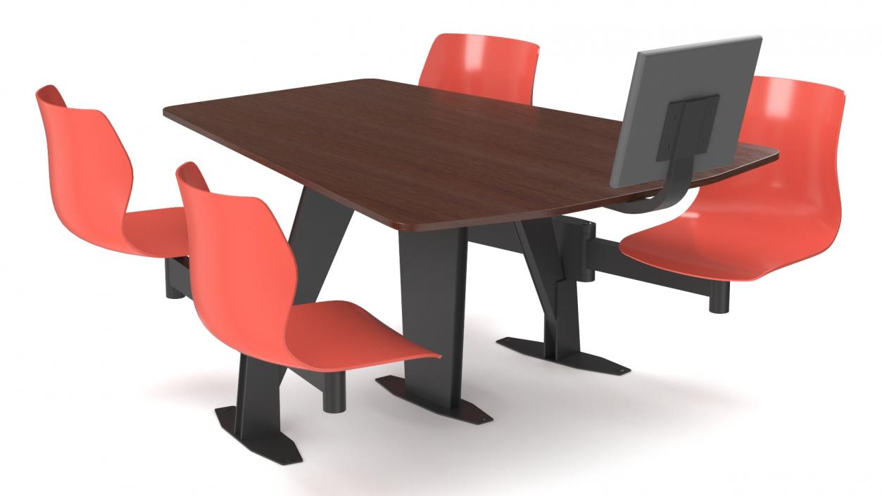 3D Bowling Table with Red Chairs and Monitor 2 model